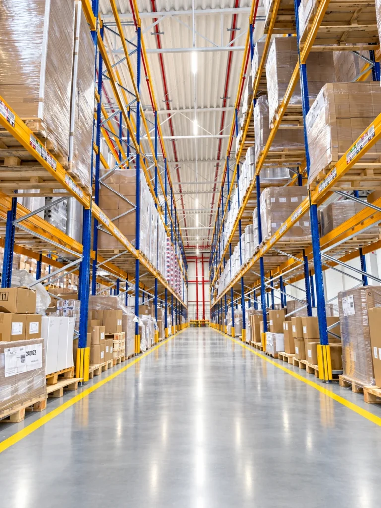 Aisle between high-bay racks at the POLPACK ZEUS warehouse in Targówek