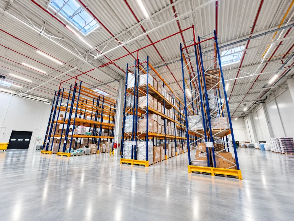 High-bay pallet racking at the POLPACK ZEUS warehouse at 75 Bukowiecka Street