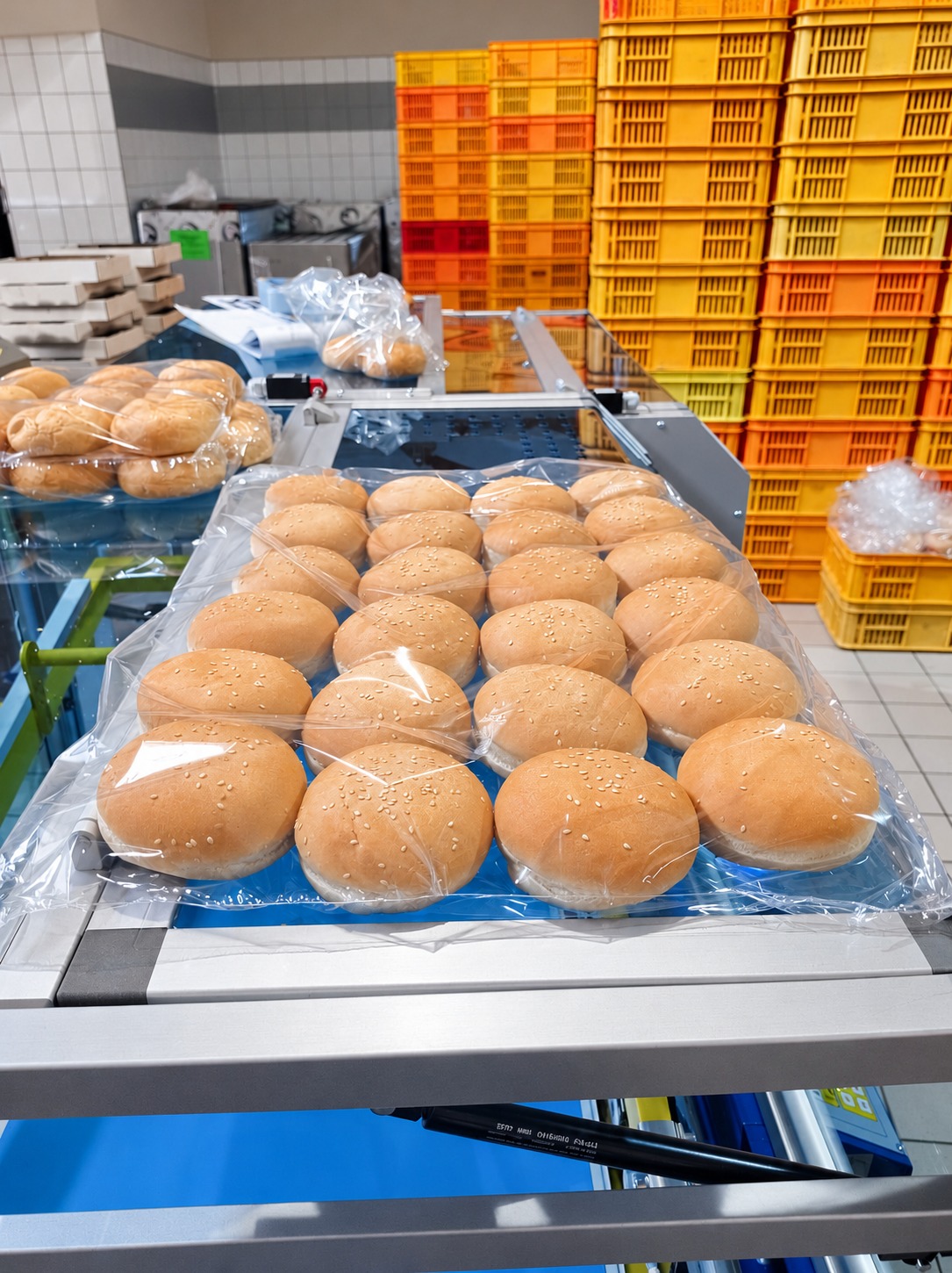 Bread rolls packed together in transparent film